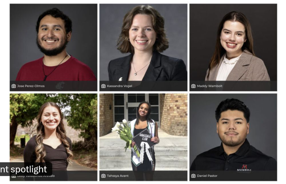 Six square photos of students. 