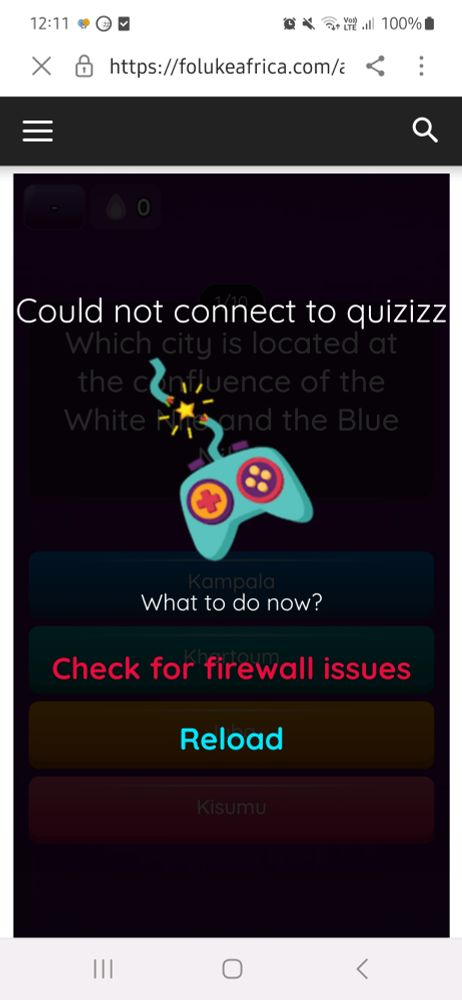 Could not connect to quiz due to firewall issues.