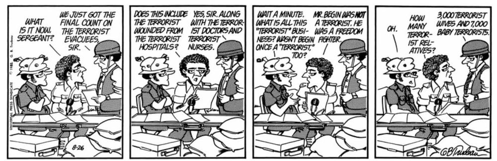 Doonesbury cartoon from 1982 spoofing our use of the word “terrorist.”