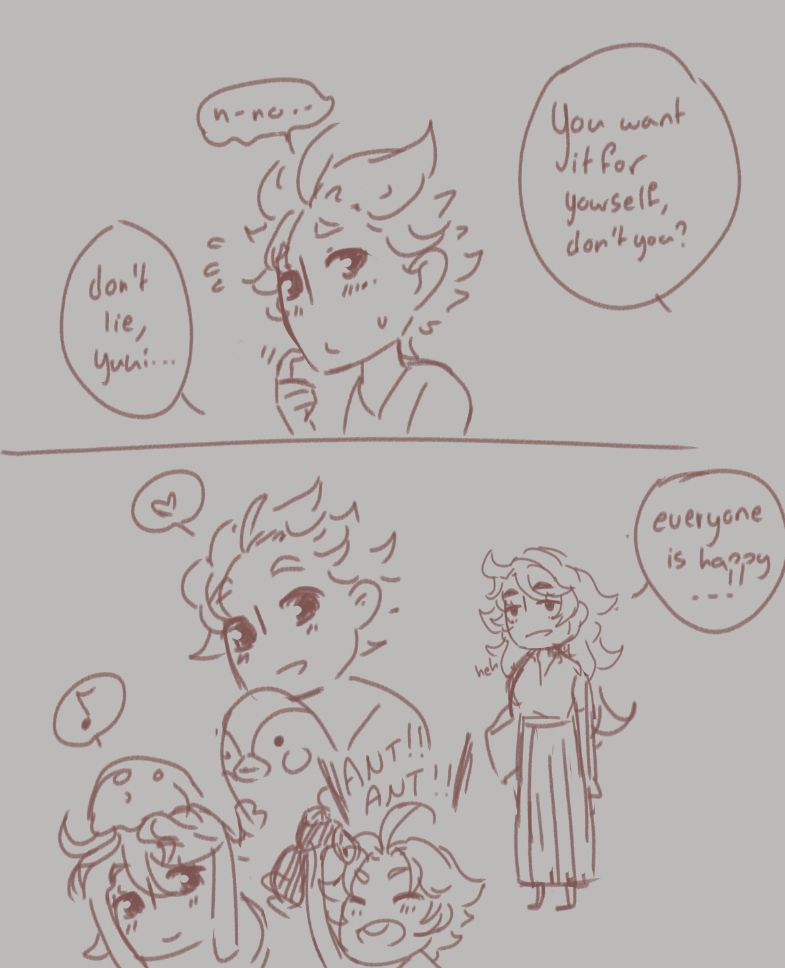 Fuyumi: "You want it for yourself, don't you?"
Yukio blushing and scratching his face: "N-no..."
Fuyumi: "Don't lie, Yuki..."

Cut to later with everyone outside, happily carrying their respective plushies. 
Fuyumi laughing: "Everyone is happy..."