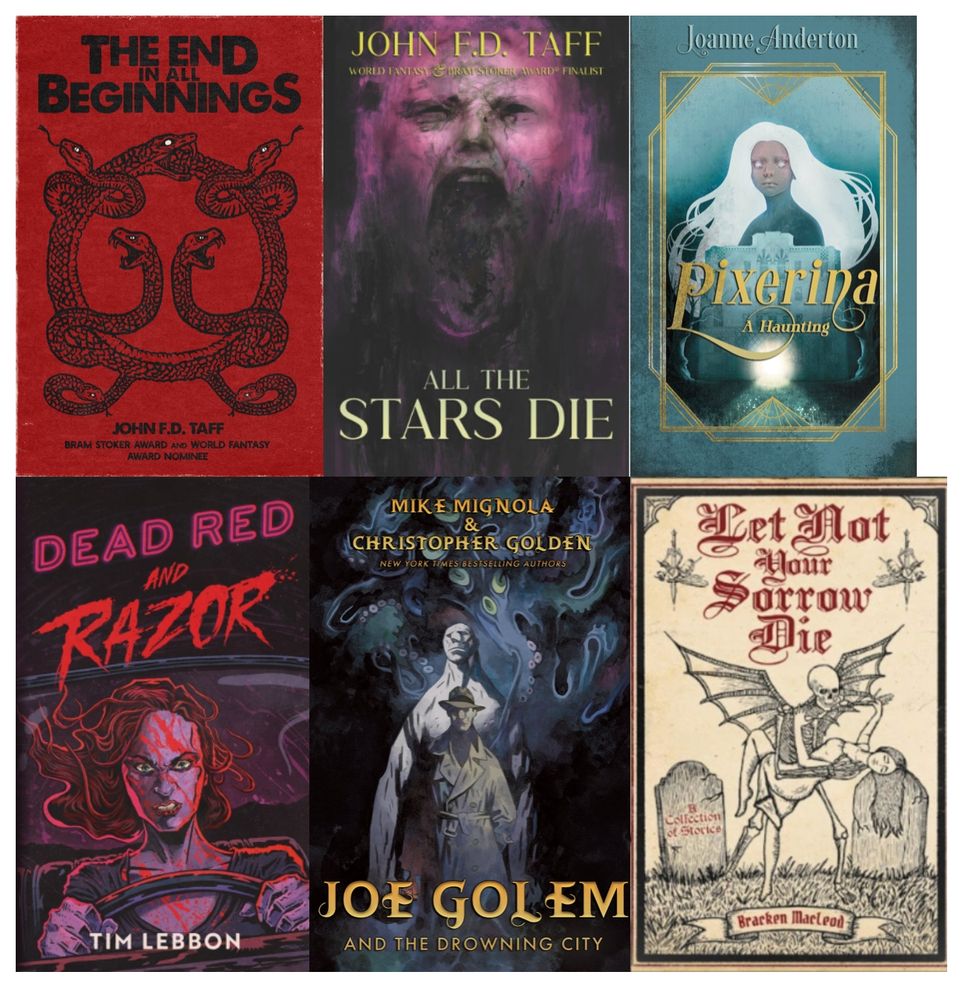An array of varied book covers. 
