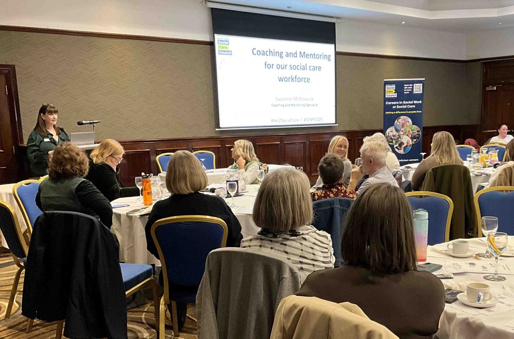 Suzanne McStravick  delivering an informative presentation, giving tips for coaching and mentoring in social care. 