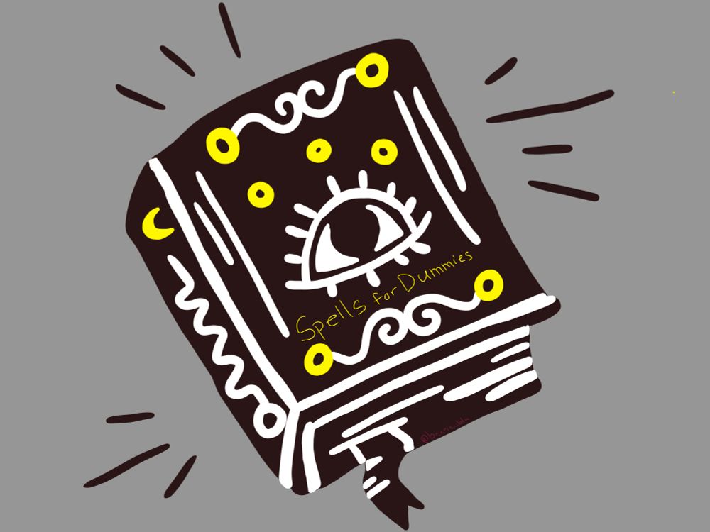 Spell book that reads "spells for dummies" 