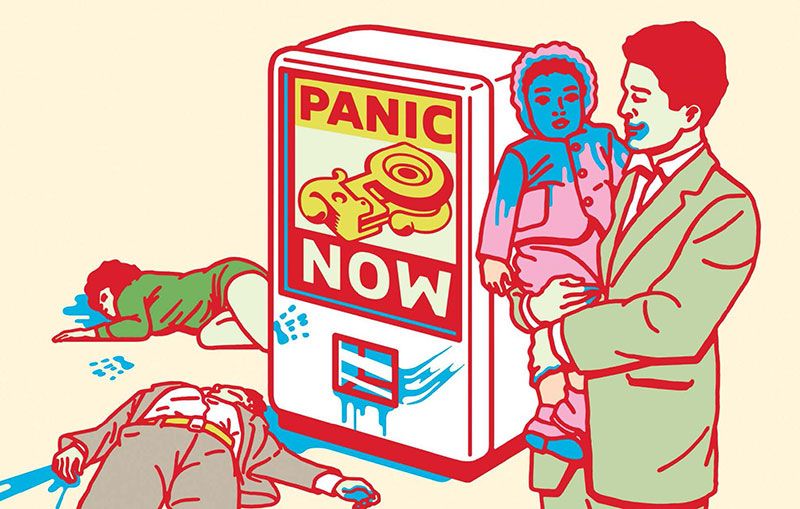 Seattle-based artist/designer/ illustrator/social critic Shawn Wolfe.
Wolfe's experience with the advertising industry is what led him to create such a statement attacking the emptiness of consumerism and marketing. The global "Panic Now" campaign which shredded all gloss and romance from ads reducing them to shrill messages to panic.