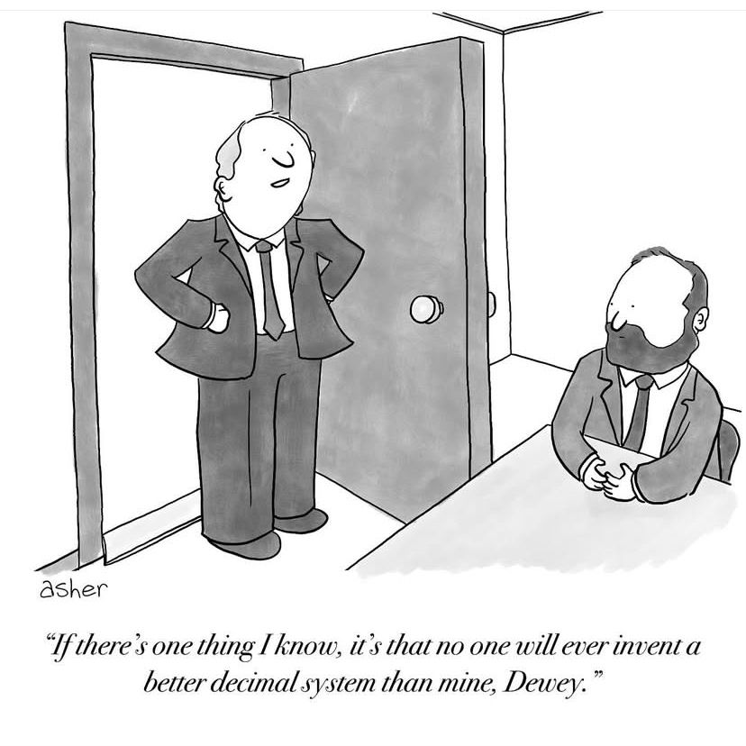 Cartoon by Asher Perlman. A conference room. Bearded man in a suit sitting at the table. Another man in a suit stands in the doorway, and says, 