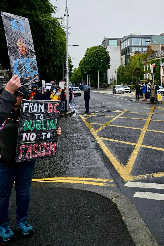 DUBLIN, Ireland: American immigrants protest against Trump regime at US Embassy
Woman holding sign that reads: From DC to Dublin, NO to Fascism