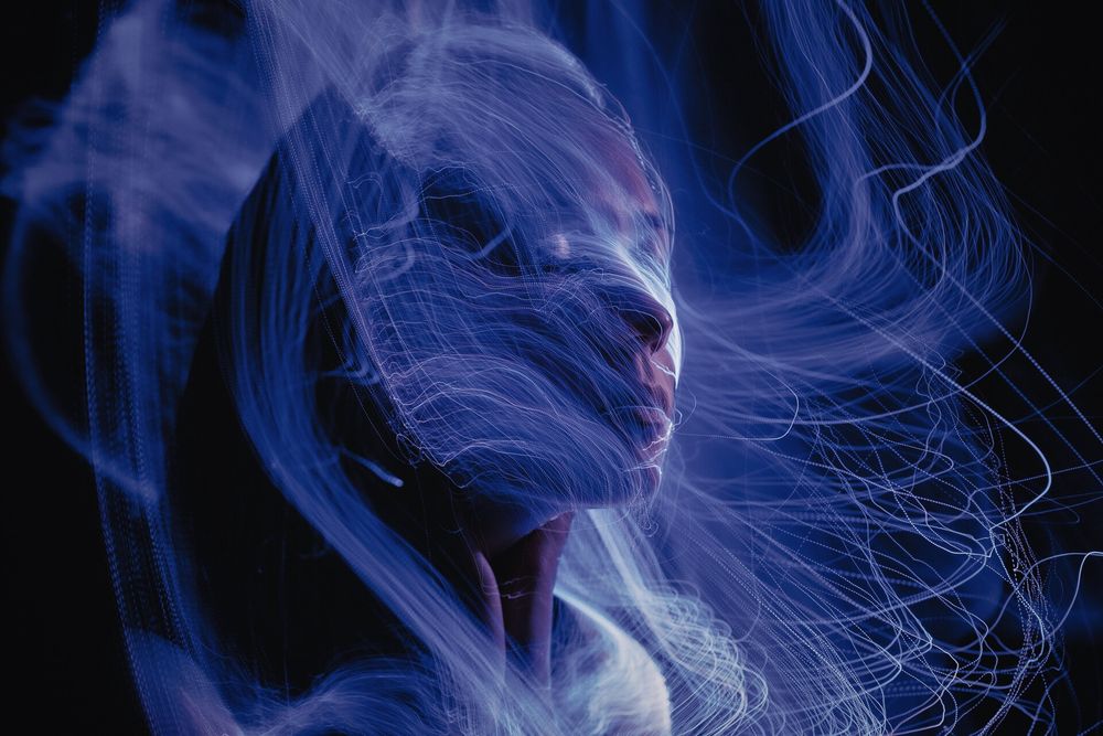 Speaking Towards One Another Porgramme Image with a person's head surrounded by a hazy atmosphere and blue background