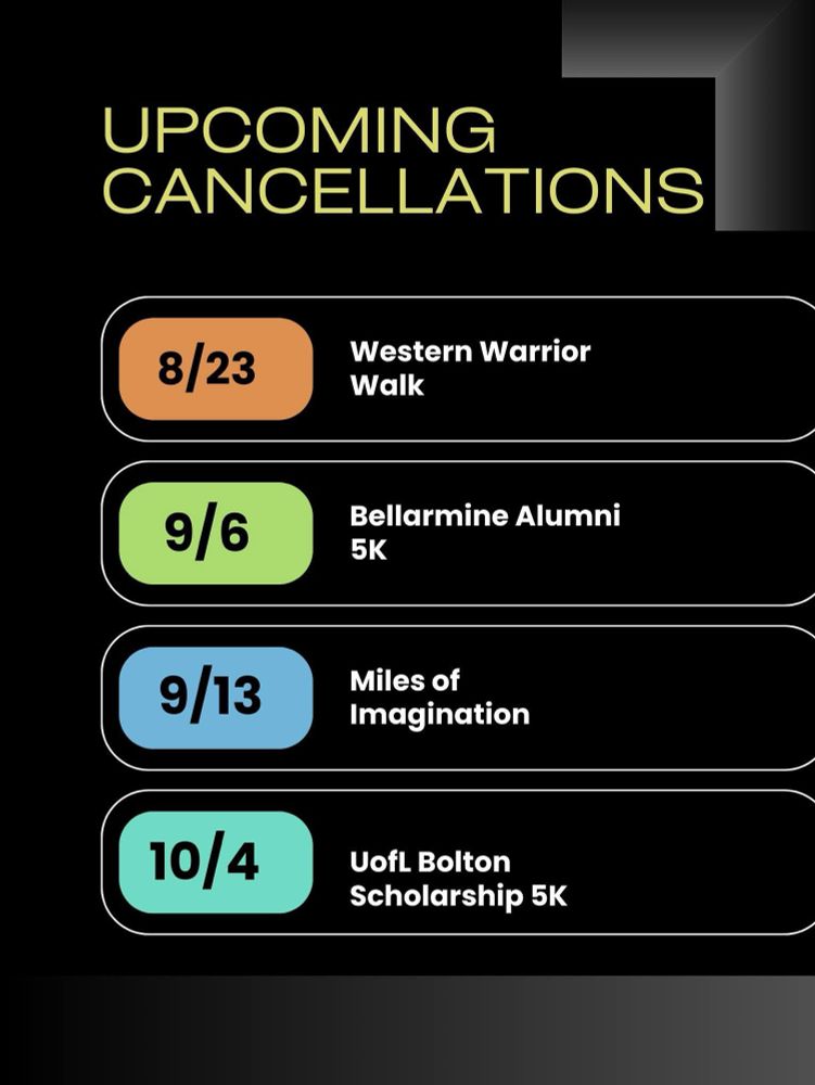 List of upcoming cancellations at Joe Creason parkrun 