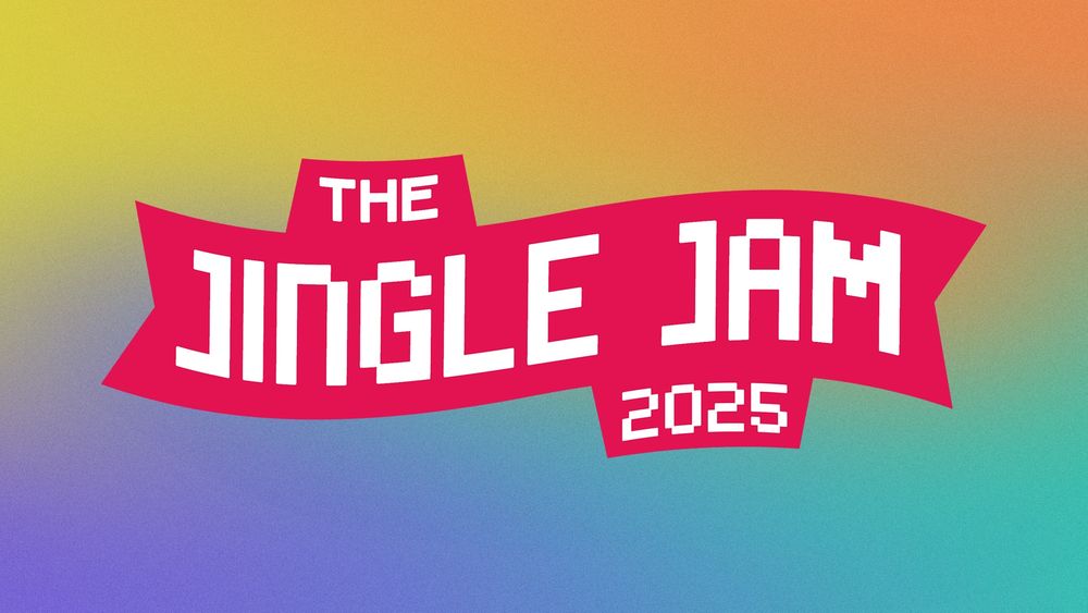 Graphic featuring red Jingle Jam 2025 logo on multicolor gradient background.