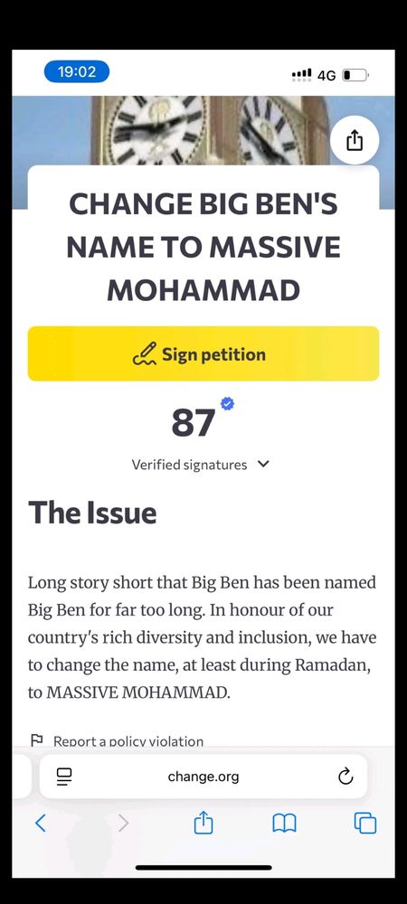 This was meant as a joke, it was a petition to get Big Ben to be named Massive Mohammad during Ramadan