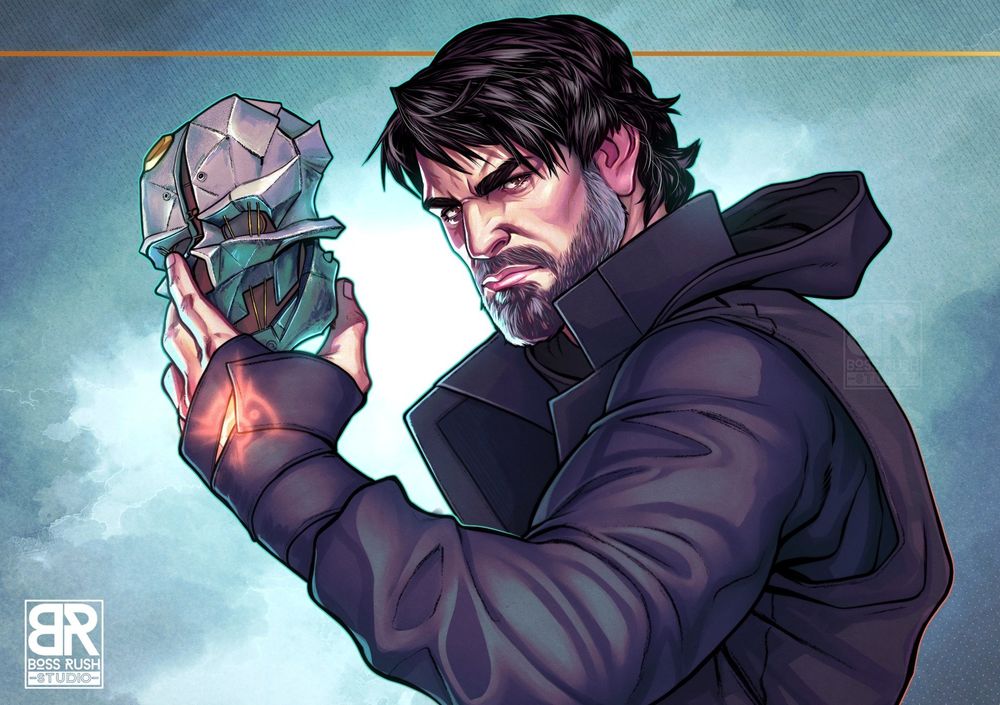 Corvo from dishonored, holding his mask.