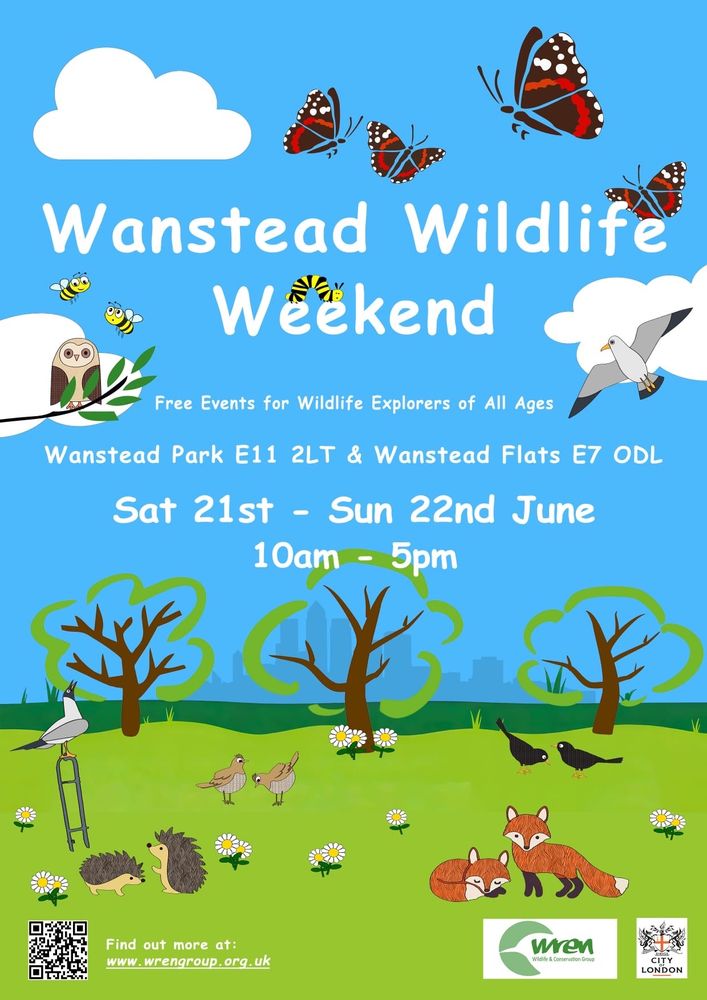 Poster for the Wanstead Wildlife Weekend on 21 June and 22 June from 10am to 5pm.