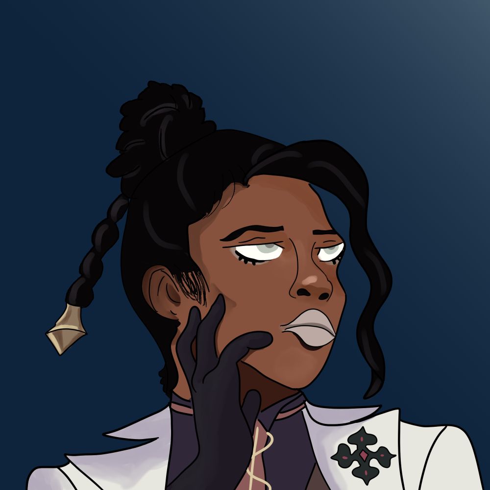 Courtney sithe from the great ace attorney. she has black hair and dark brown skin