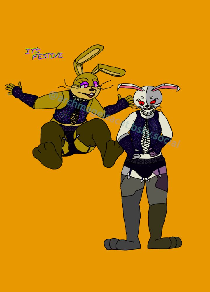 glitchtrap and vanny wearing Frank n Furter's outfit from rocky horror