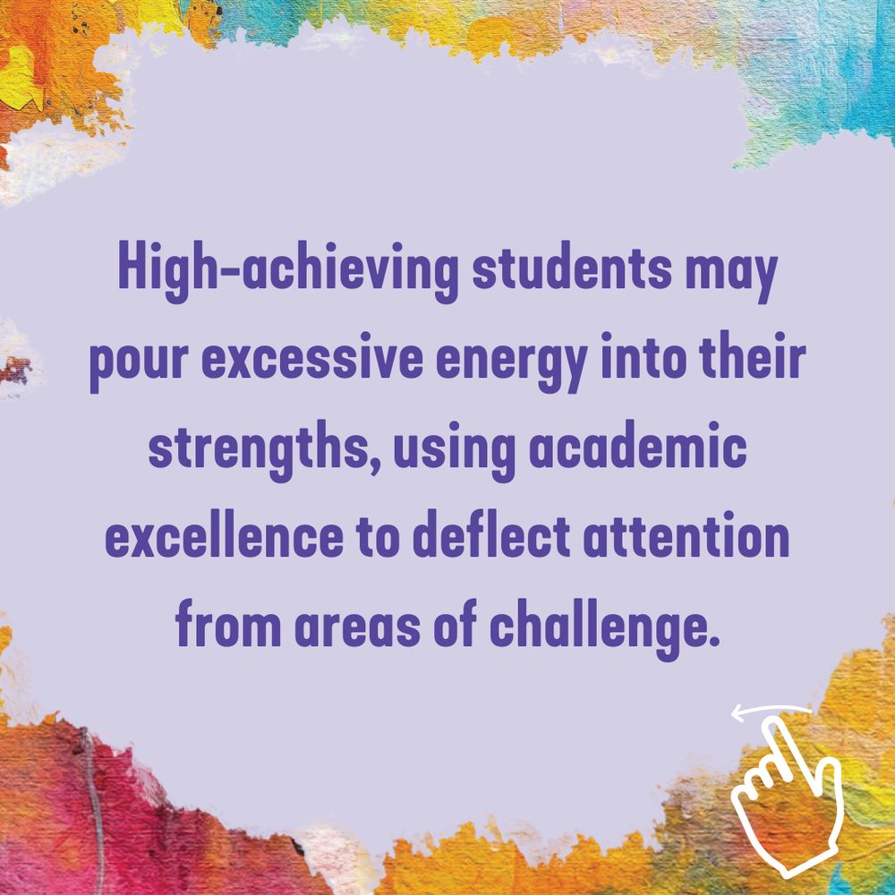 Watercolor border with text explaining how high-achieving students may use academic excellence to deflect attention from challenges.