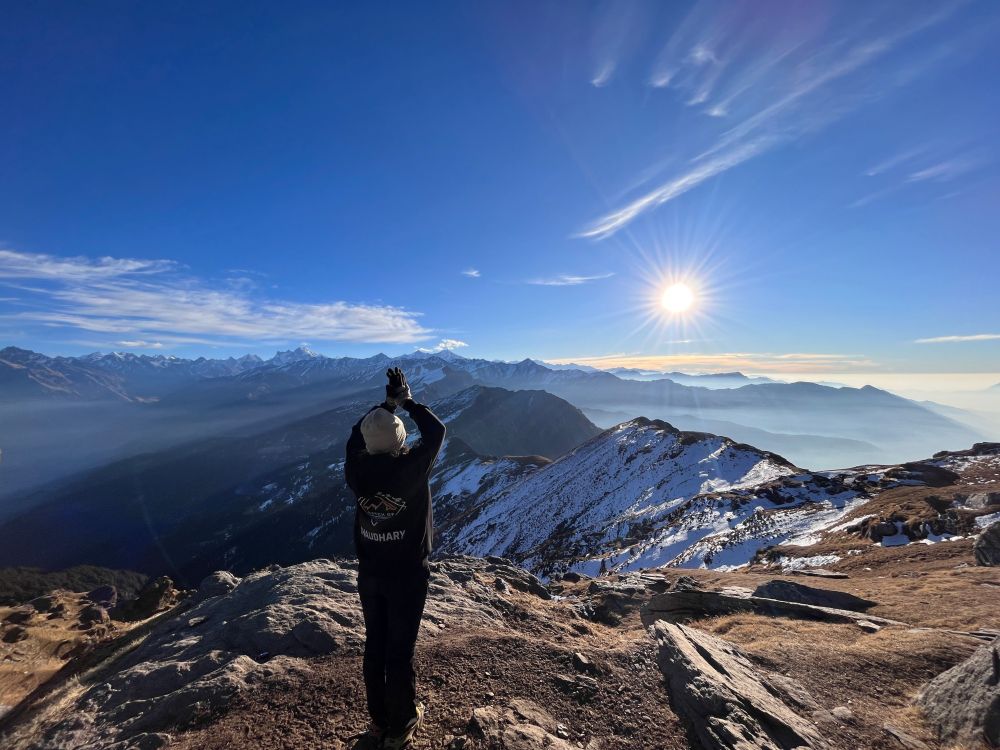This is a Kedarkantha trek. This moment is of sunrise.