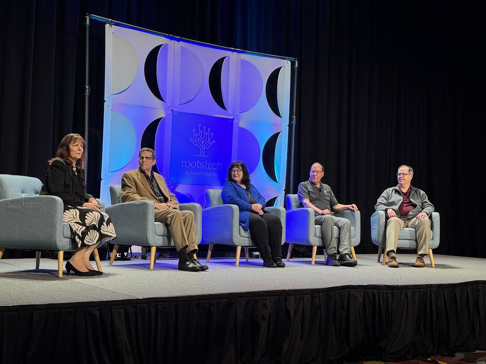The Coalition for Responsible AI in Genealogy on stage at RootsTech