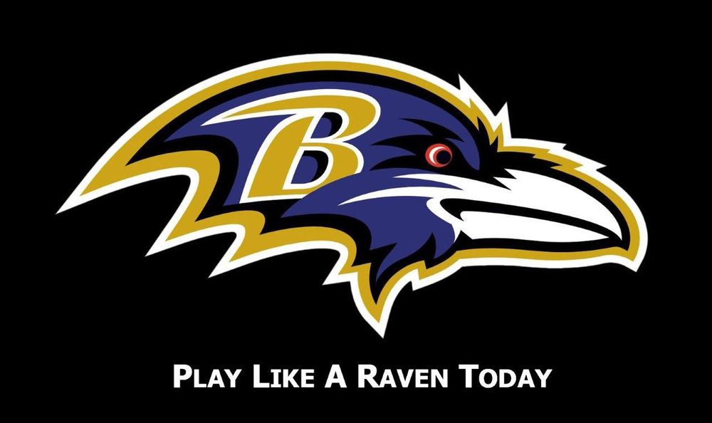 Baltimore Ravens logo with text saying “Play like a Raven Today”