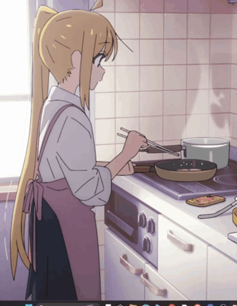 a cartoon of a girl cooking on a stove