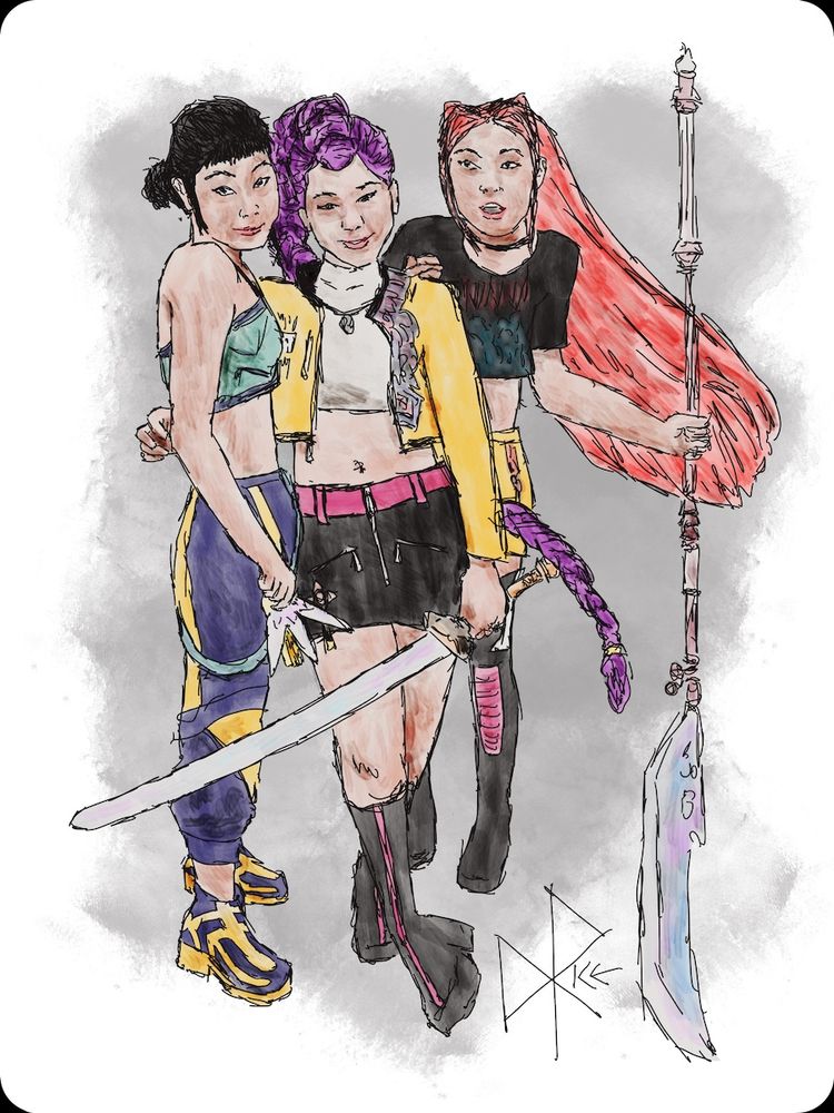 Become Friends With Your Enemies
#irl #kpopdemonhunters #bestfriends
The fictional K-pop girl group, Huntr/x (Rumi, Mira, and Zoey), who lead double lives as demon hunters. Sketch art by Don Rice.