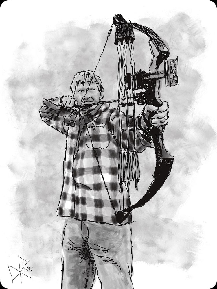 inktober | day six | ‘pierce’
Ready, Aim, Fire.
A man with a bow, ready to release an arrow at an archery target. Sketch art by Don Rice.