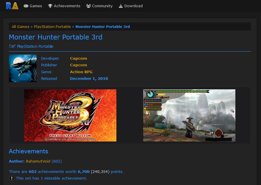 Conquistas do Monster Hunter 3rd Portable do PSP