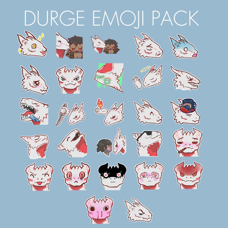 A spread of Dark Urge Chibi emojis. 