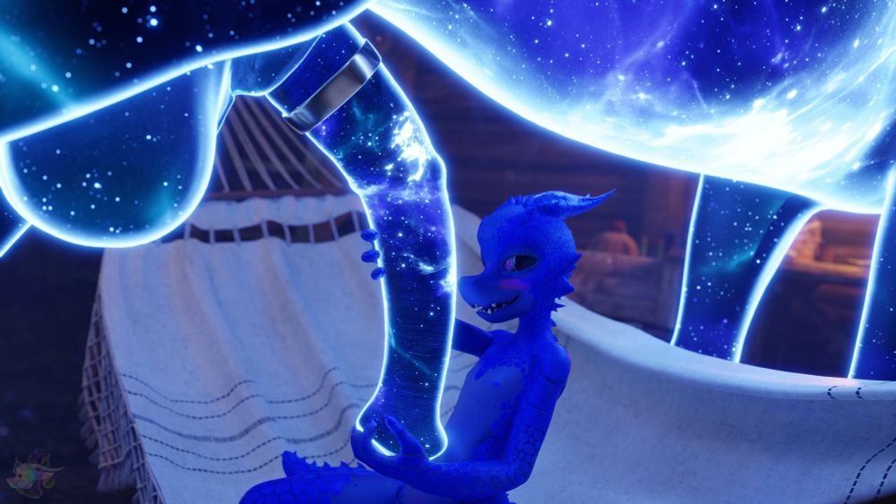 A blue kobold is holding the large horsecock of Starhorse from Destiny 2. They are sitting on a hammock while the Paracausal horse is standing over them. The horsecock is about as big as they are.
#Kobold #nsfwfurryart #feral #feralnsfw #nsfwferal #nsfw #rentloweringposts