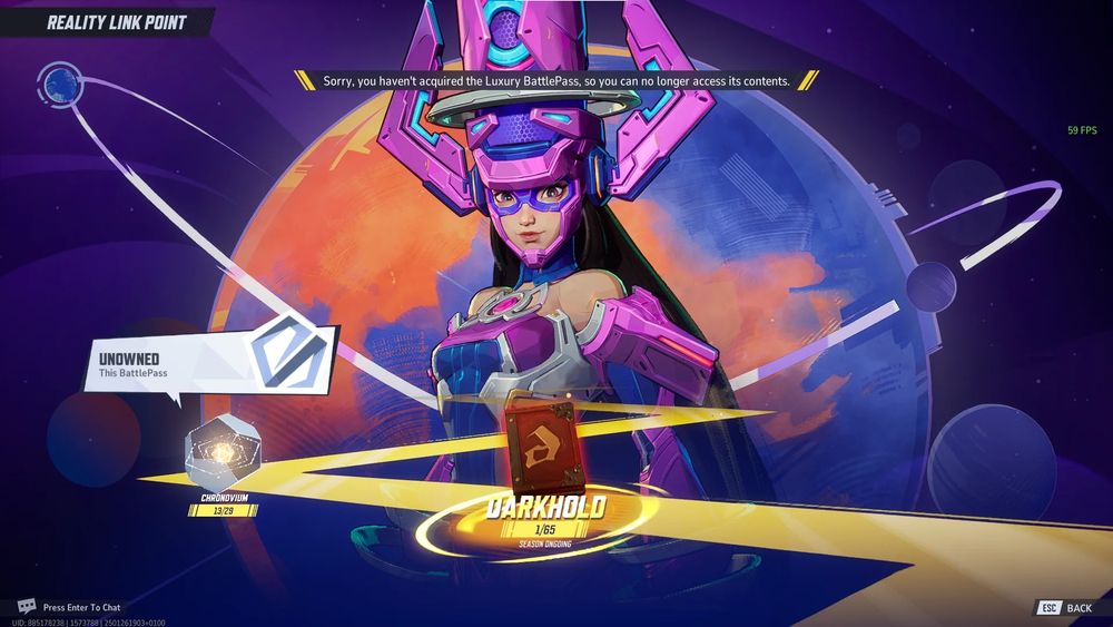 Marvel Rivals screenshot, showing lack of access to old battlepasses