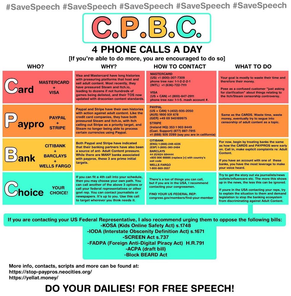 CPBC: Card, Paypro, Bank, Choice 4 phone calls a day (if you're able to do more, you are encouraged to do so)