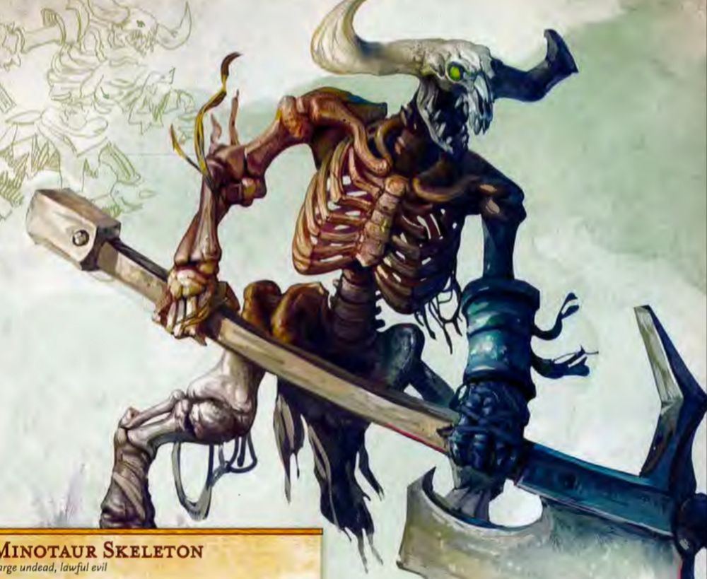 A minotaur skeleton armed with an axe ready to rumble 