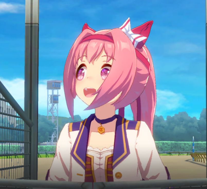 a screenshot of the horsegirl haru urara from the mobile racing game umamusume pretty derby, featuring real life racehorses as anime waifus