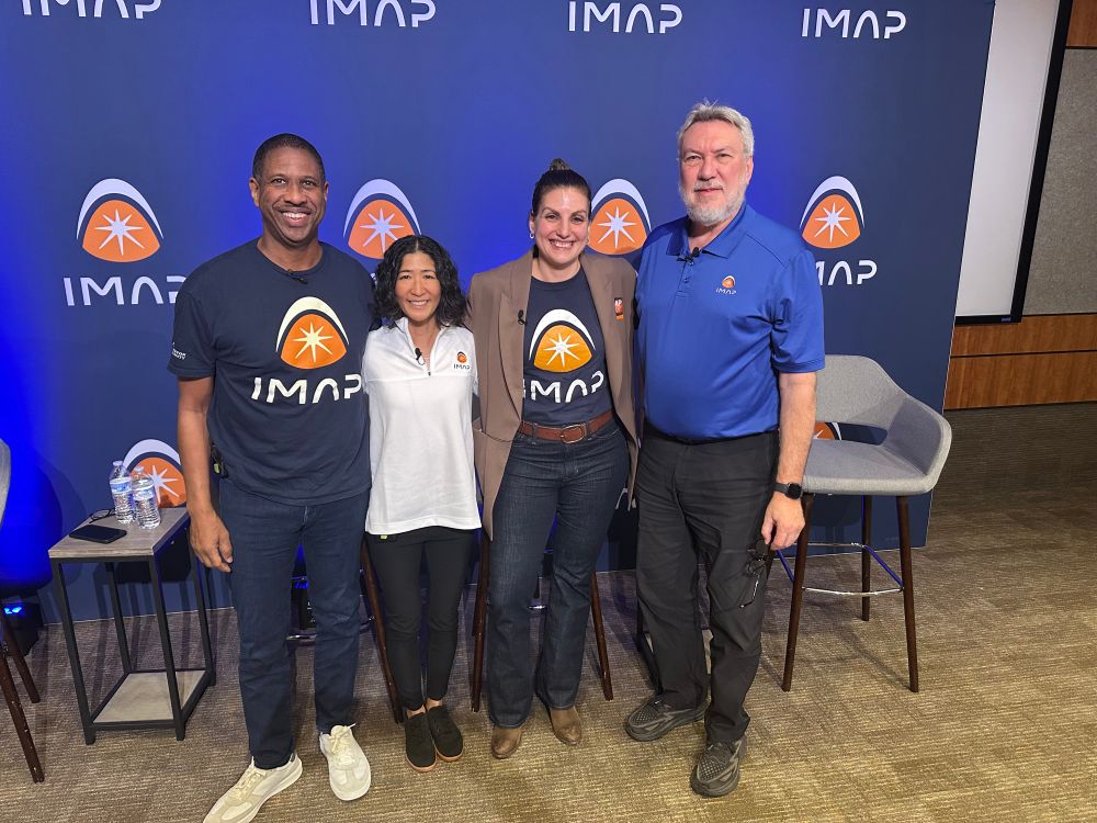 Panelists Hakeem Oluseyi (physicist), Sanae Kubota (engineering lead), Martina Gkioulidou (project scientist), and Dave McComas (principal investigator)
