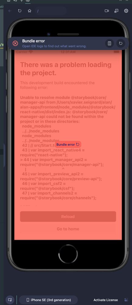 Issue with Radon IDE and metro bundler failing to load @storybook/core/manager-api