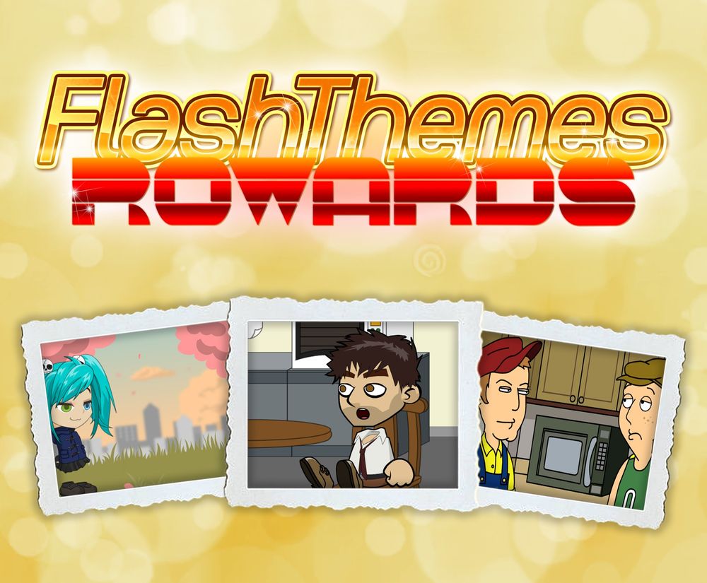 The FlashThemes Rowards logo, placed above 3 goanimate videos depicted as framed photos.