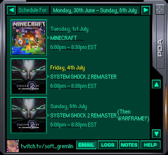 Stream dates:
Tuesday, 1st July
Friday, 4th July
Sunday, 6th July
All start at 6:00pm EST and last roughly 2-3 hours.