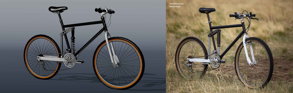 On the left is a Viewport render of The MCR Descender on the right is a reference photo of the The MCR Descender.