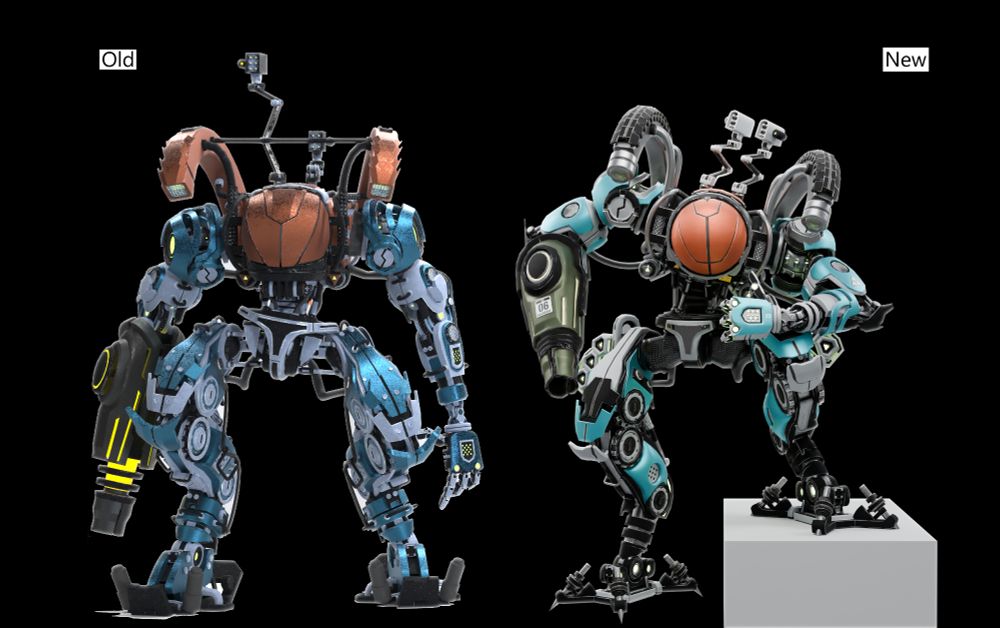 Red and Blue Mechs Based on Metroid Dread Powersuit.
On the Left is the old design.
On the Right is the new design.