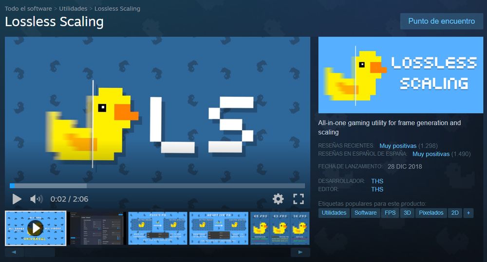 Imágen de la página de la tienda de Steam de la aplicación "Lossless Scaling"