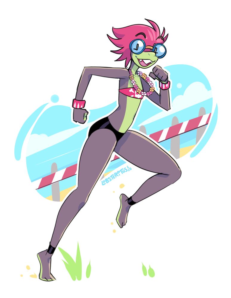 Hedy running at the beach.