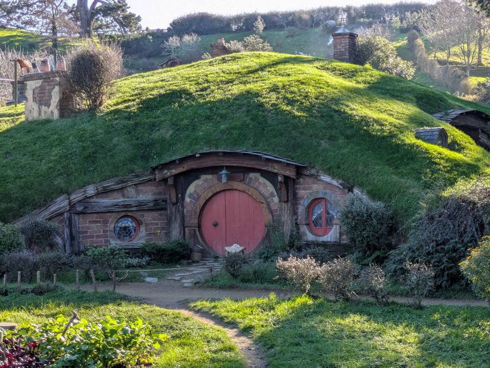 various Hobbit holes from the set of Lord of the Rings movies.  Hobbiton, New Zealand 