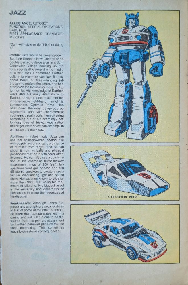 Marvel Transformers Universe Profile from 1986
