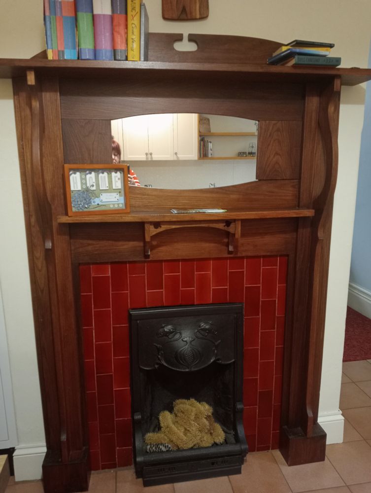 The dining room fireplace