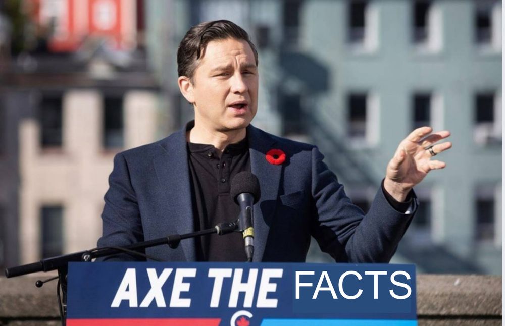 Pierre Poilievre standing at a podium that reads Ace the Facts <satire>