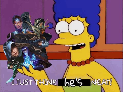 The Marge Simpson "I just think they're neat" meme, but she is holding a pile of Jaces instead