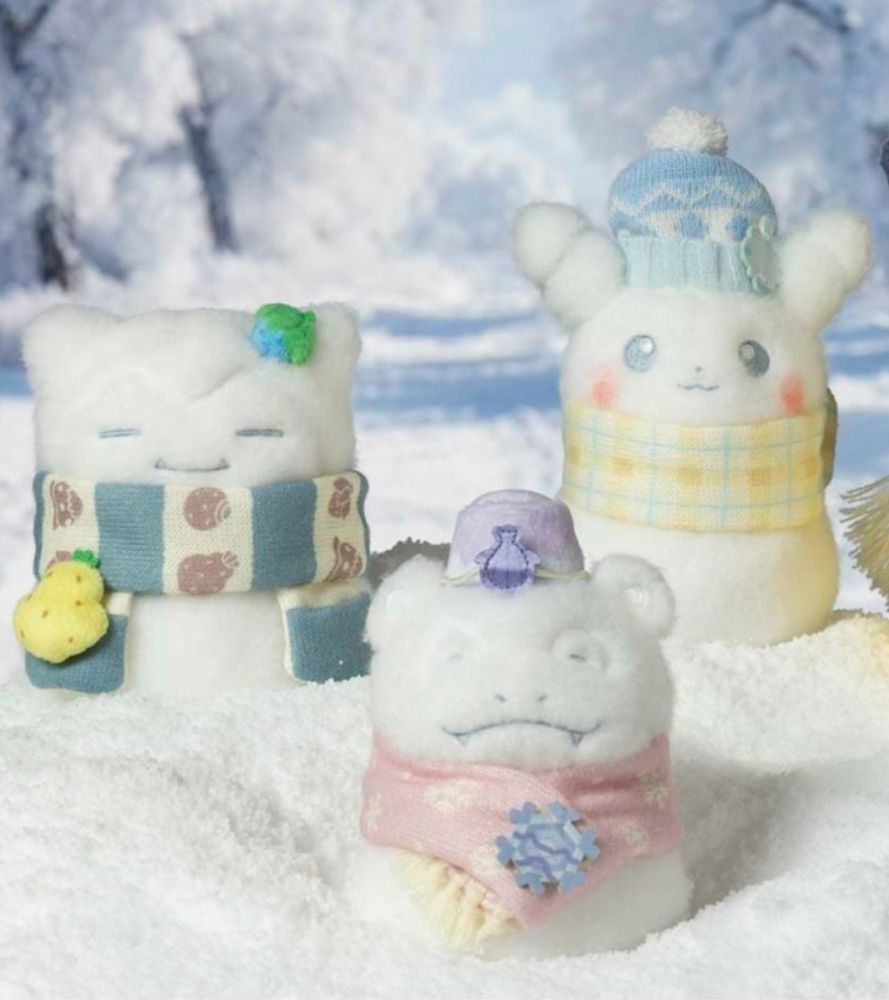 Snowmen Pokemon plushies. Ordered Pikachu and Snorlax. Sorry Slowpoke 