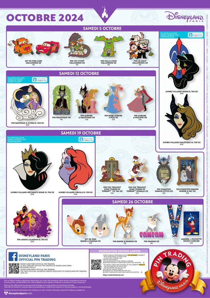 Disneyland Paris October 2024 Pins Preview Sheet &amp; Schedule