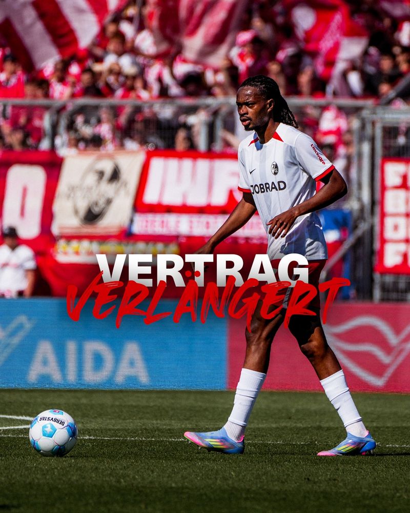 Jordy Makengo am Ball, davor der Schriftzug "Vertrag verlängert"