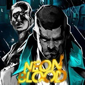 Neon Blood image cover, with a woman in the background and the main protagonist detective at the forefront with ‘Neon Blood’ written across
