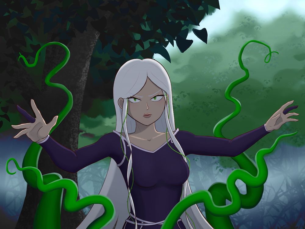 Art of Briar Nightshade manipulating plants magically. 
